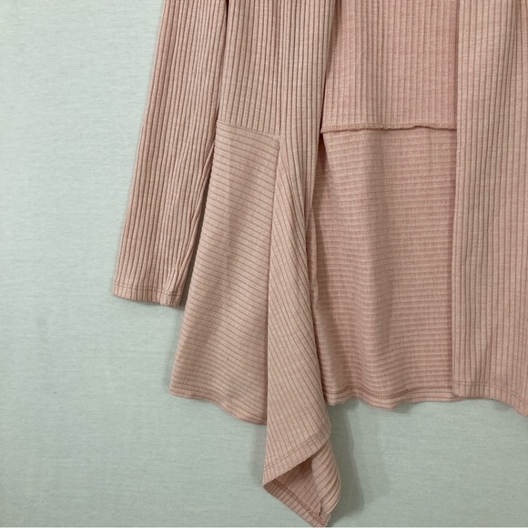 Clara Sun Woo Light Pink Open Front Rib Knit Stretch Cardigan Medium - Picture 5 of 9